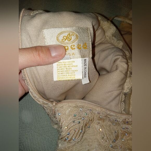 Aspeed Design Lace and Jewel / Rhinestone Champagne Formal Dress - Picture 13 of 16